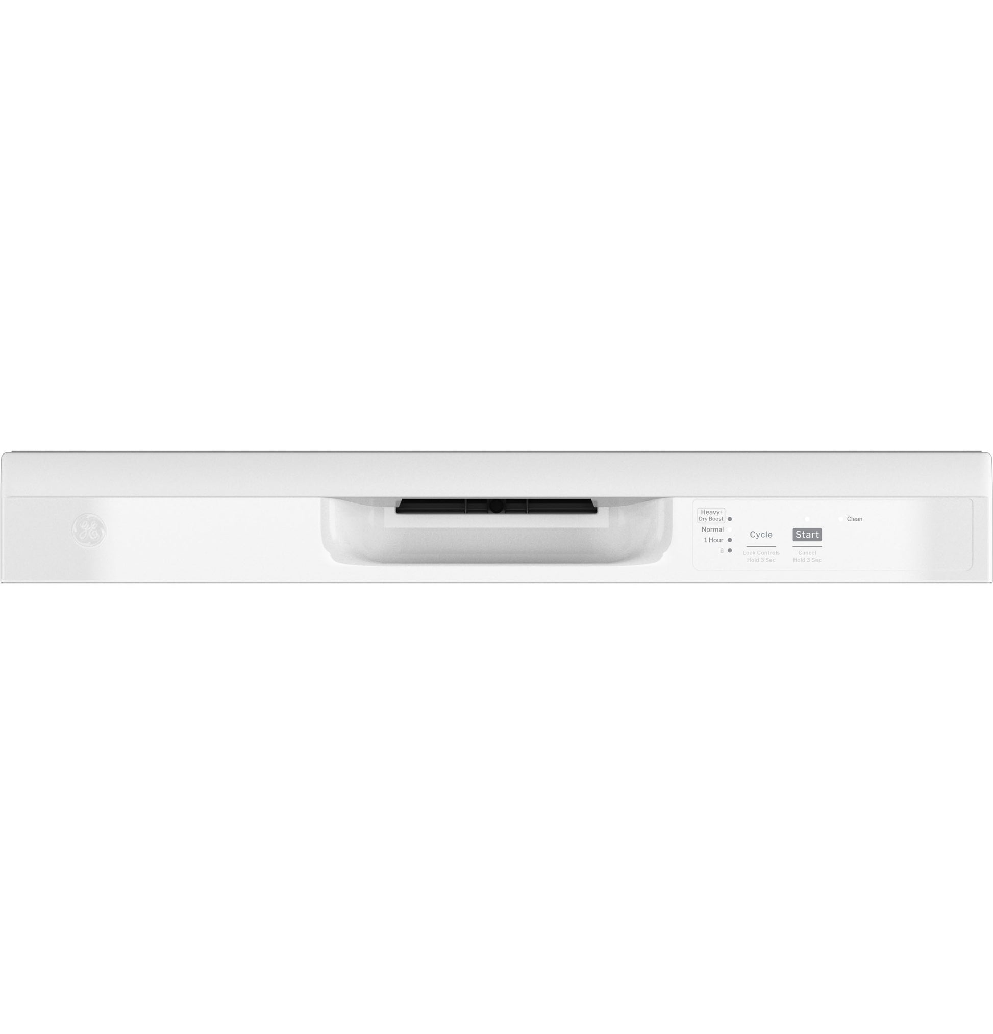 White dishwasher front control panel with handle and buttons in appliances and kitchenware collection