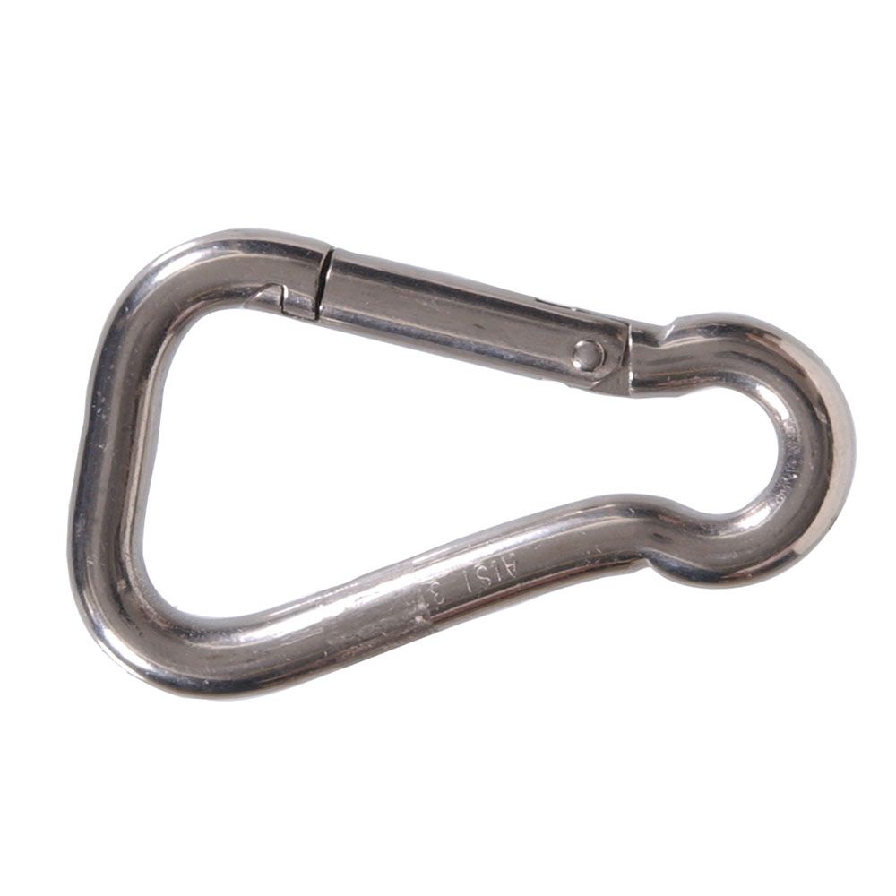 Stainless steel safety spring snap link with 3/4 inch opening for secure fastening in tools and home improvement projects