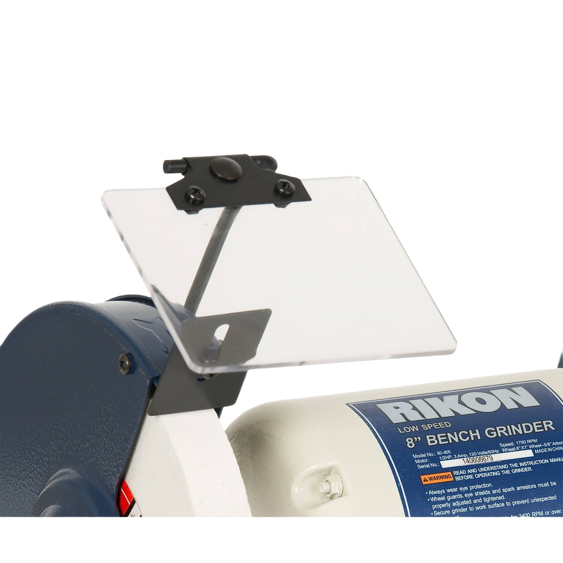 Compact bench grinder with clear safety shield, adjustable tool rest, and low speed for precision grinding tasks