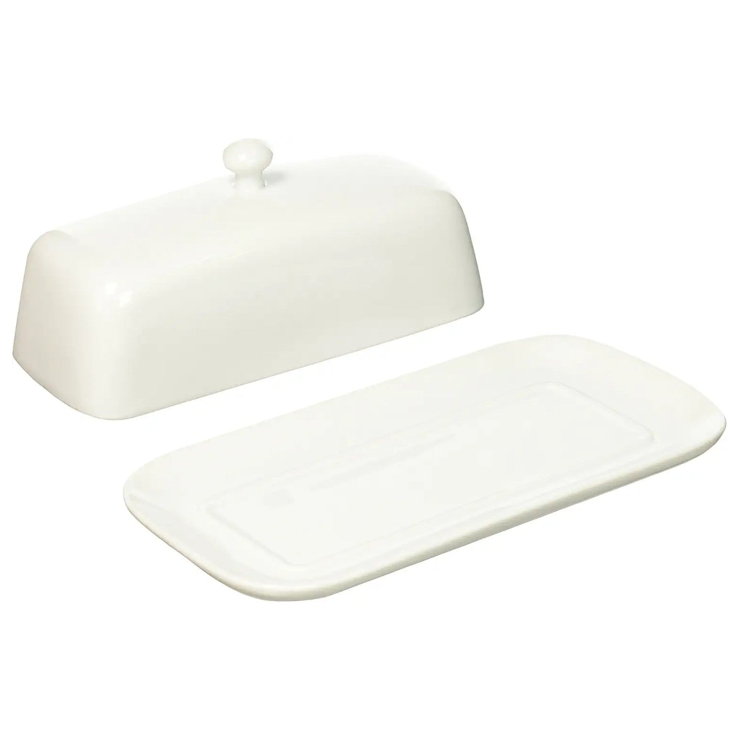 White ceramic butter dish with knob lid for kitchen storage and organization in under $50 kitchenware collection