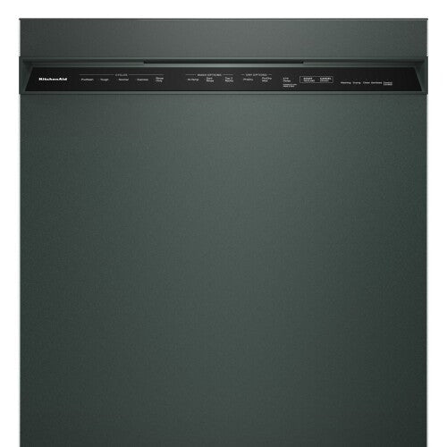 Matte black KitchenAid dishwasher with top control panel displaying cycle options from dishwashers collection at Hartville Hardware