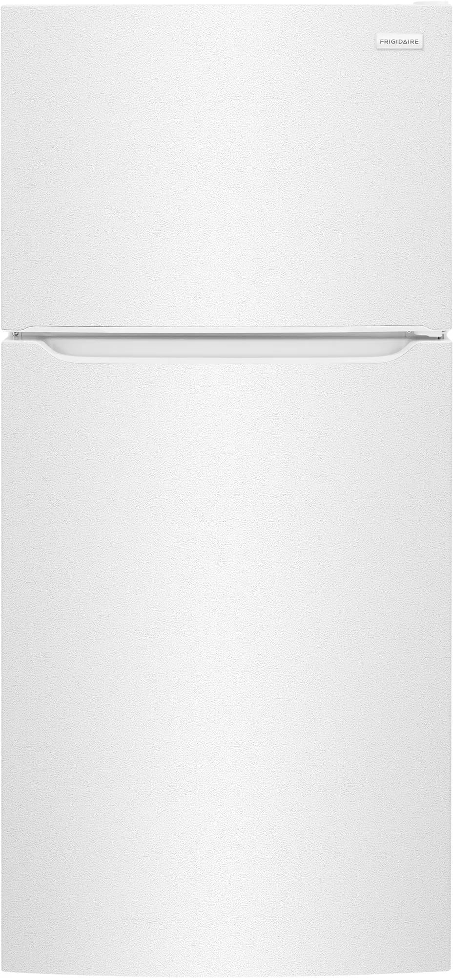 White garage-ready top freezer refrigerator with textured finish and minimalistic handle in Refrigerators and Appliances collections