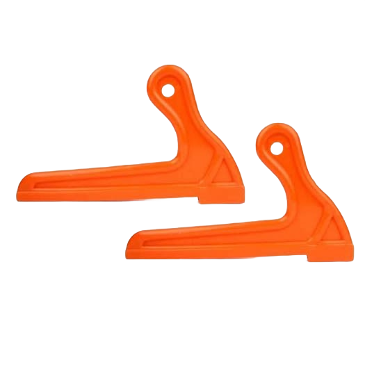 Pair of bright orange plastic V-shaped push sticks for saw and power tool accessories in home improvement tools collection