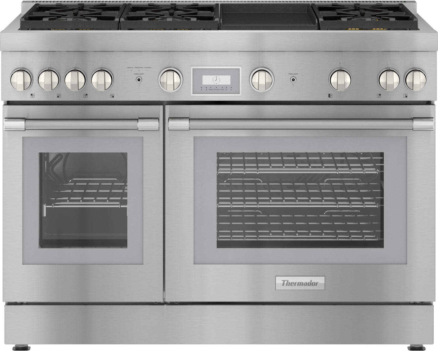 48-inch stainless steel dual fuel professional range with Star® burners and digital control panel from Thermador collection
