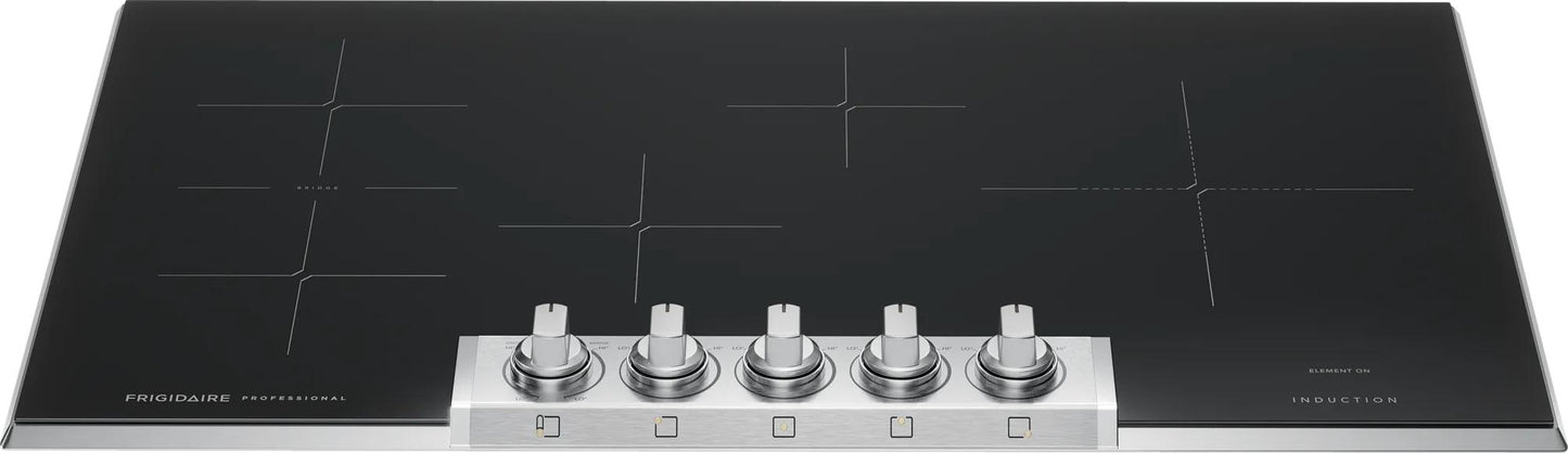 36-inch black induction cooktop with five stainless steel control knobs in cooktops and kitchenware collection