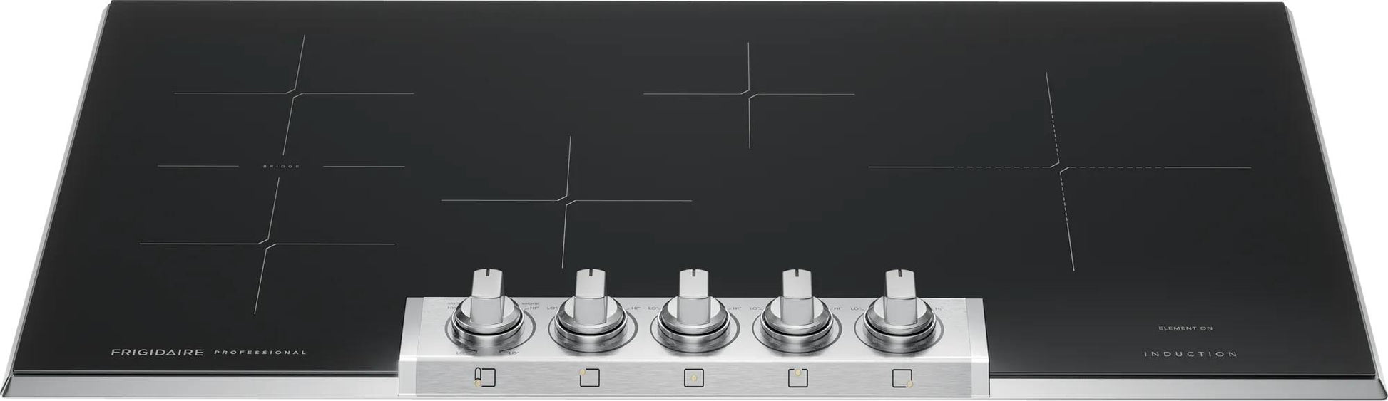 36-inch black induction cooktop with five stainless steel control knobs in cooktops and kitchenware collection