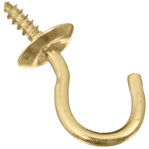 Solid brass screw-in cup hook designed for indoor and outdoor storage and organization applications under $50 collections