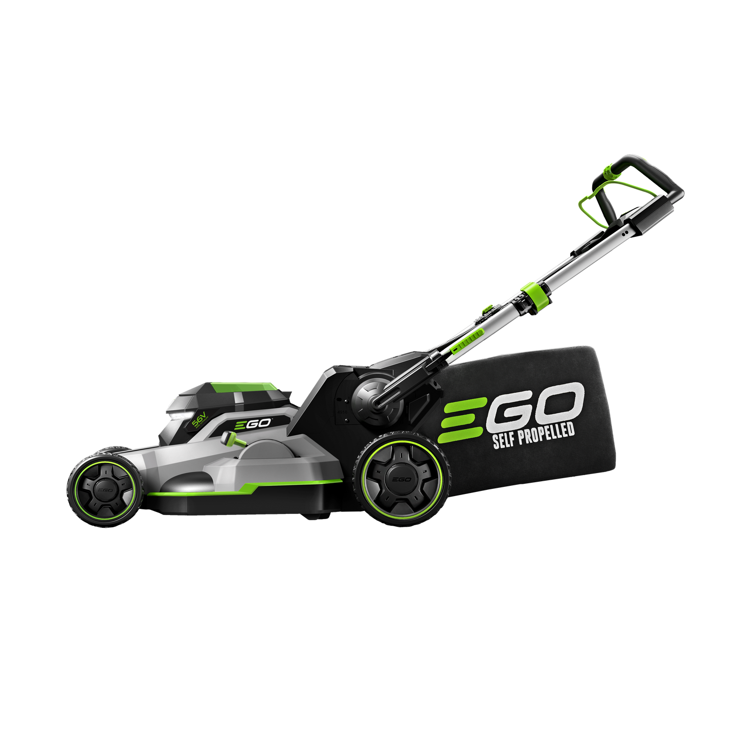 Self-propelled cordless lawn mower with rechargeable battery and ergonomic handle for outdoor power equipment and home improvement tasks