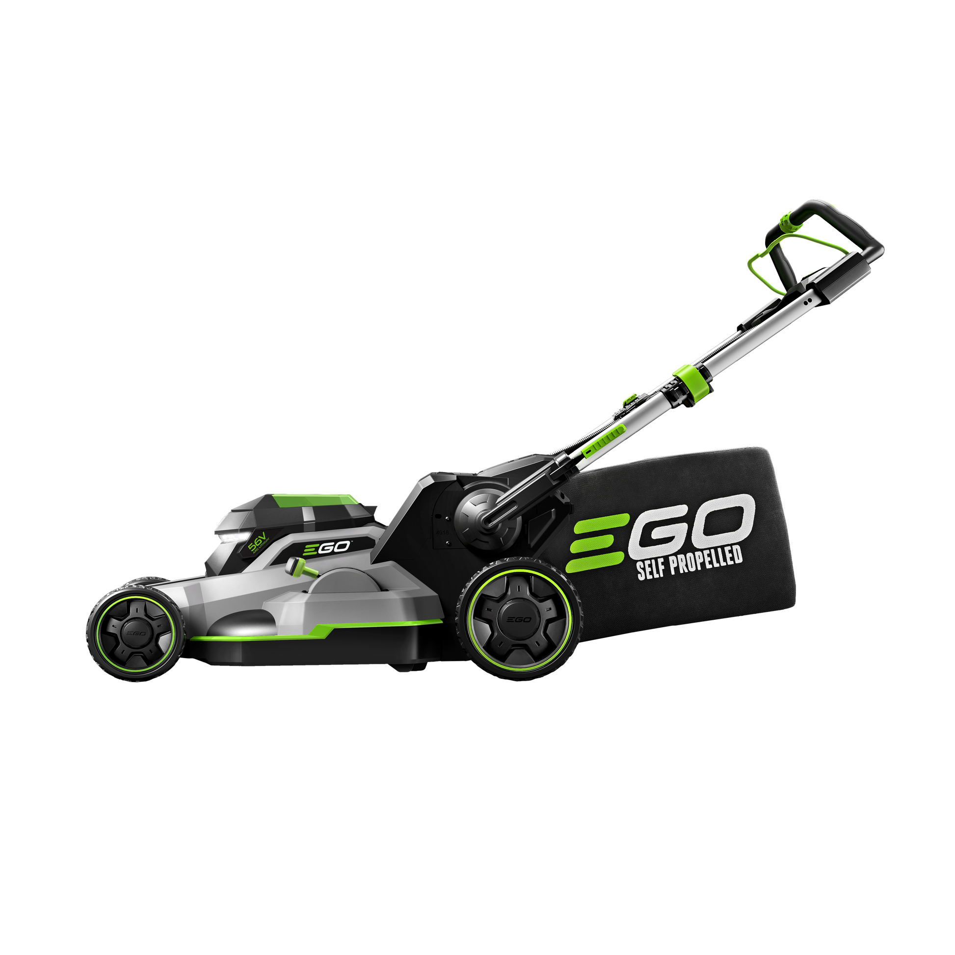 Self-propelled cordless lawn mower with rechargeable battery and ergonomic handle for outdoor power equipment and home improvement tasks