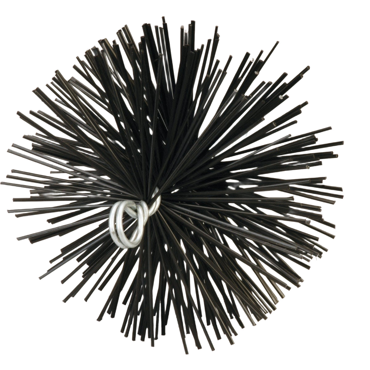 Round poly chimney brush with dense black bristles and metal core for tools and home improvement cleaning tasks