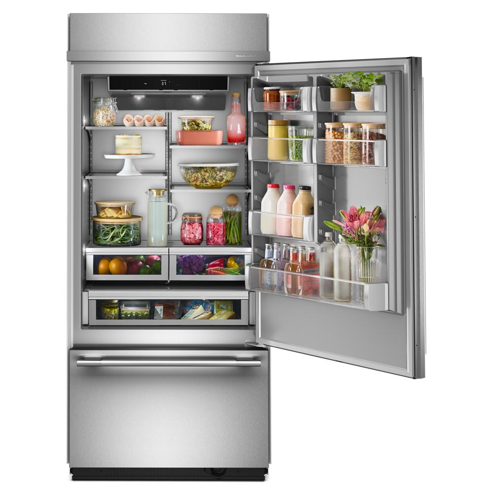 20.8 Cu. Ft. 36-Inch Built-In Bottom Mount Refrigerator with Right Door Swing and Signature Platinum Interior in PrintShield® Stainless Steel