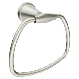Brushed nickel towel ring with curved design for modern bathroom and home improvement projects