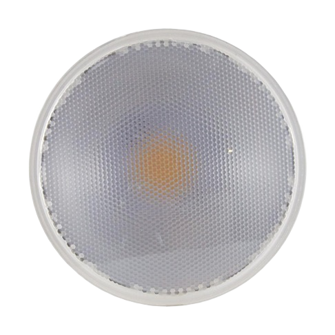 Top view of a warm light LED PAR38 bulb with textured diffuser in lighting and electrical supplies collection