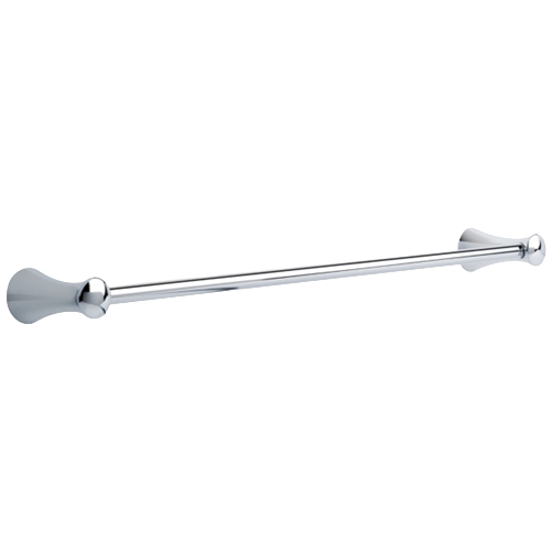 Chrome towel bar with sleek curved ends, designed for modern bathrooms and bathroom hardware collections.