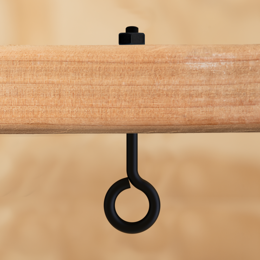Black storm shine eye bolt with nut securing wooden beam for hardware, bolts, fasteners, and home improvement tools under $50 collection