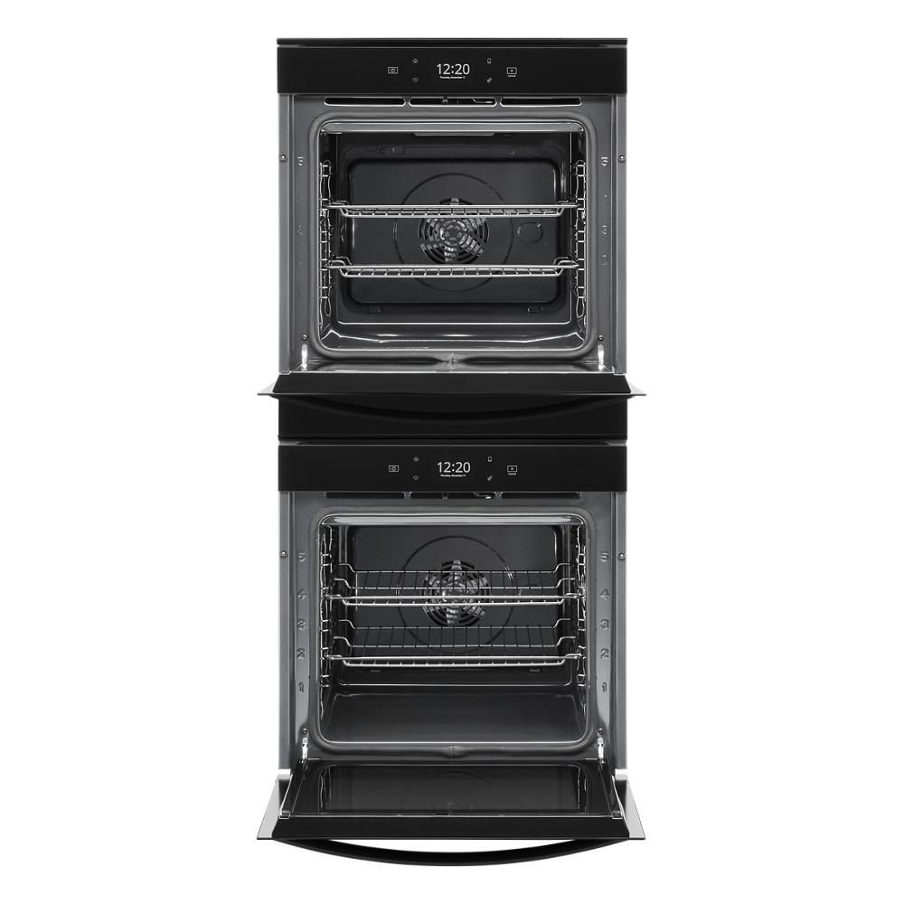 Sleek black double wall oven from kitchen appliances collection with digital controls and convection cooking features