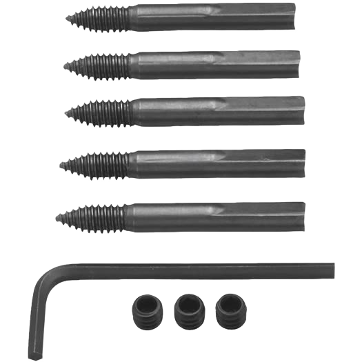 Set of five threaded selfeed bits with hex wrench and three black securing rings for woodworking tools under $50 collections