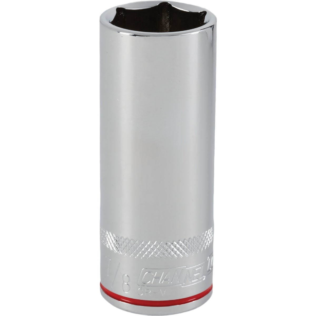 Chrome 6-point deep socket with knurled grip band and red color coding for Sockets & Ratchets and Hand Tools collections
