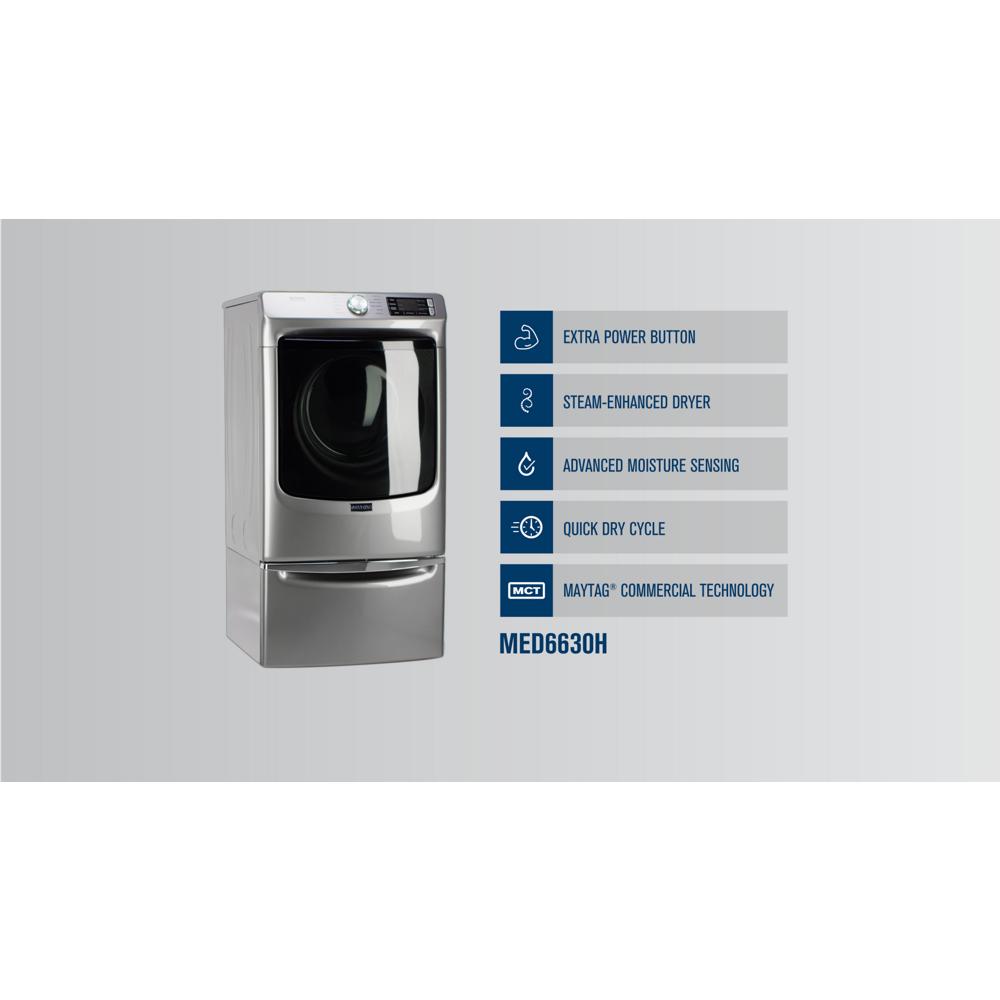 Front load electric dryer with extra power, steam feature, moisture sensing, and quick dry cycle in electric dryers collection