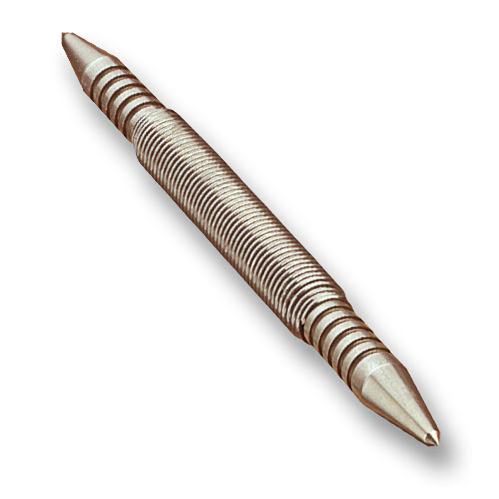 Double-ended metal prick punch and center punch tool with grooved grip for precise marking in home improvement tasks