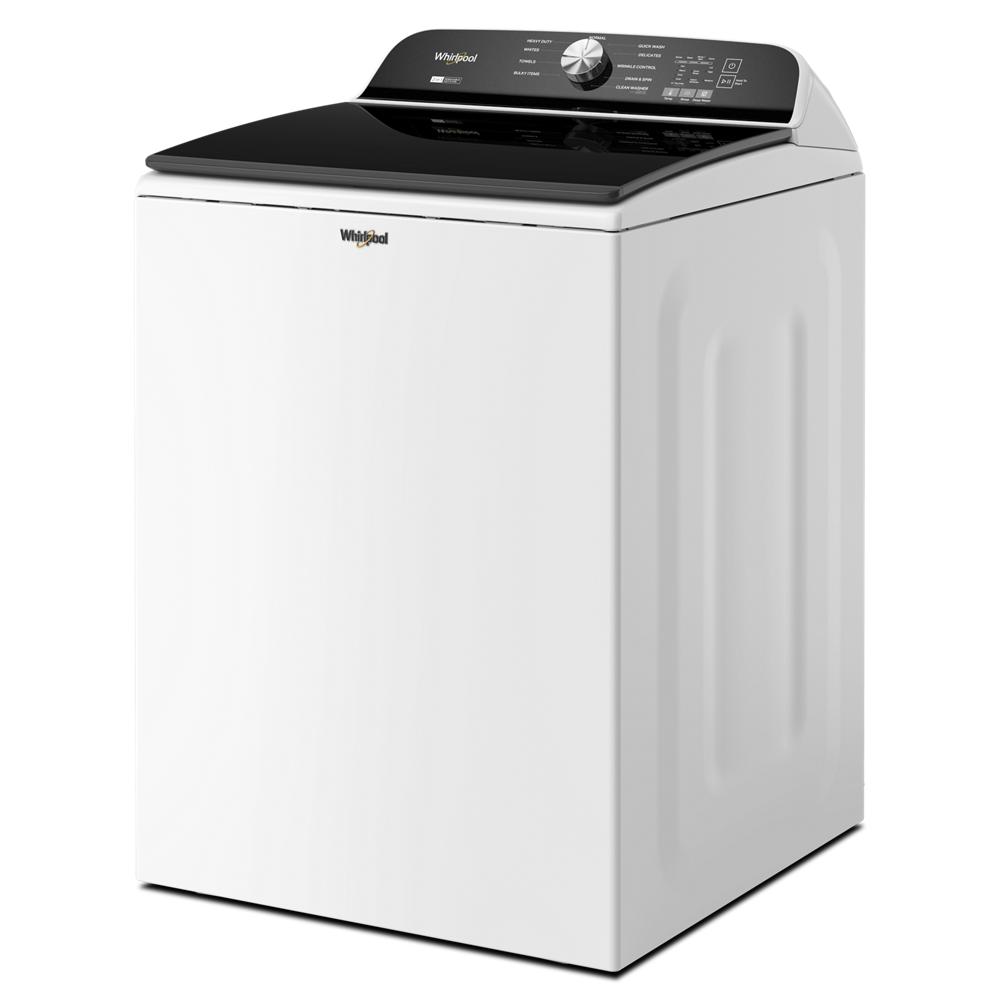 White Whirlpool top load washer with black lid and digital control knob from Washers & Dryers collection