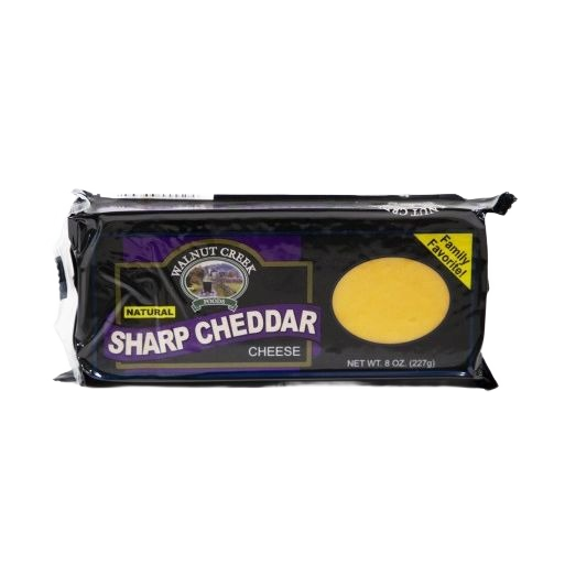 Package of Walnut Creek natural sharp cheddar cheese block from food and beverage collection
