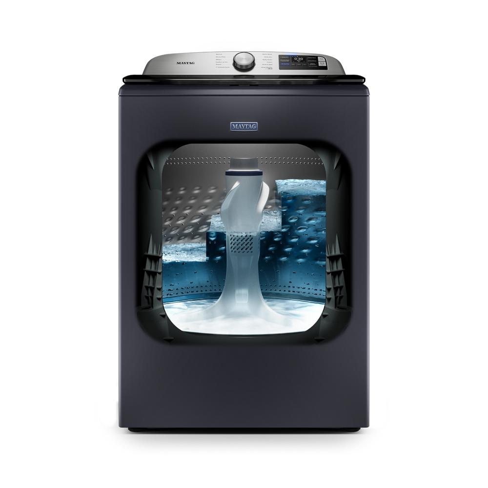 Black top load washer with digital control panel and visible Power™ Impeller inside drum, part of washers collection