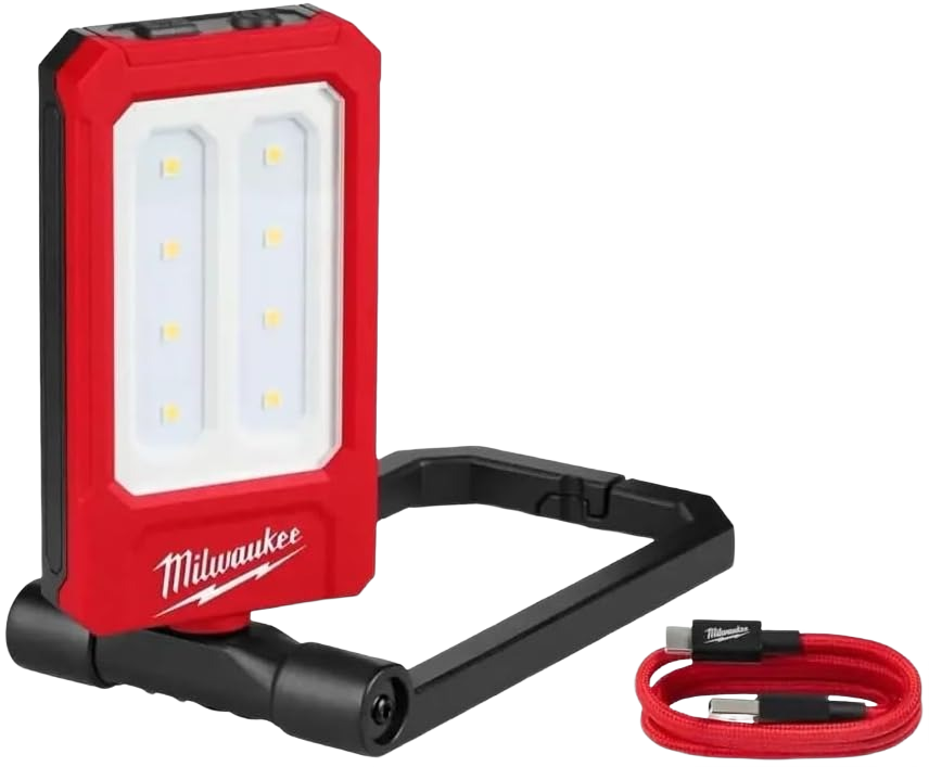 Compact red and black rechargeable magnetic work light with LED panel and USB charging cable under $100 tools and flashlights