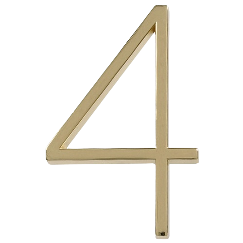 Brass house number 4 with floating mount design for home improvement and exterior address display projects