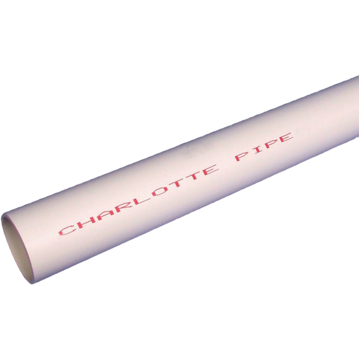 White PVC pipe labeled Charlotte Pipe for plumbing and home improvement projects in Pipes & Fittings collection