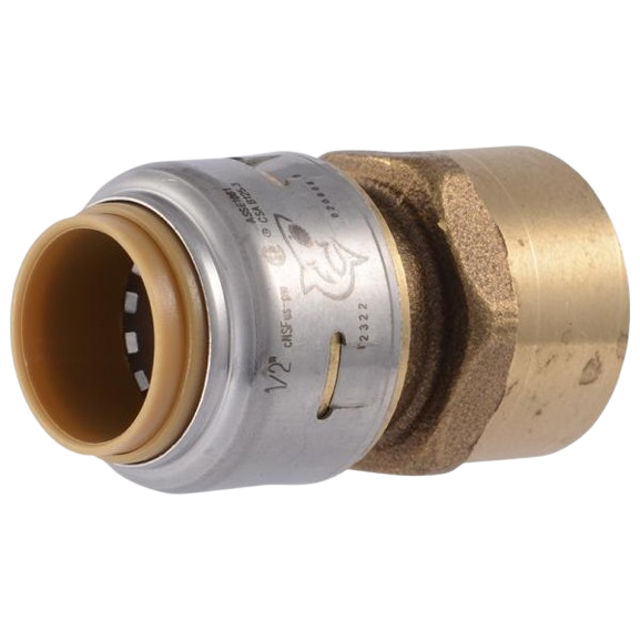 Brass and metal push-to-connect female adapter for plumbing in Pipes & Fittings and Push Fittings collections under $50