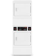 White commercial stack dryer with dual solid doors and independent digital controls in gas dryers collection