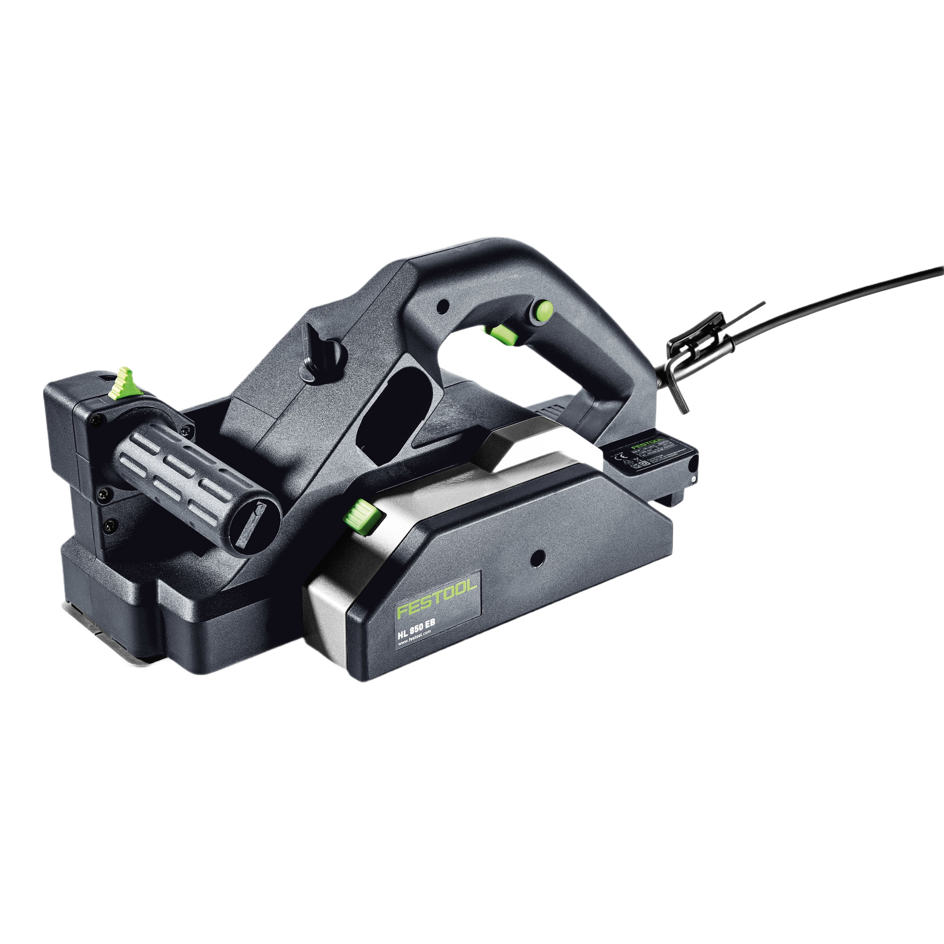 Black and gray Festool electric planer with ergonomic handles and cord for woodworking and home improvement tasks