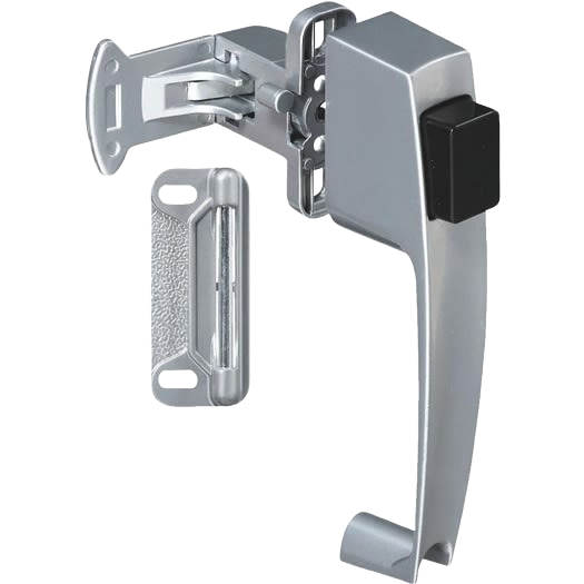 Silver metal push button latch with one-piece shaft for wood or metal doors in hardware and furniture accessories collections