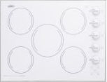 White 27-inch radiant cooktop with five burners and knob controls for kitchen appliances and home improvement.