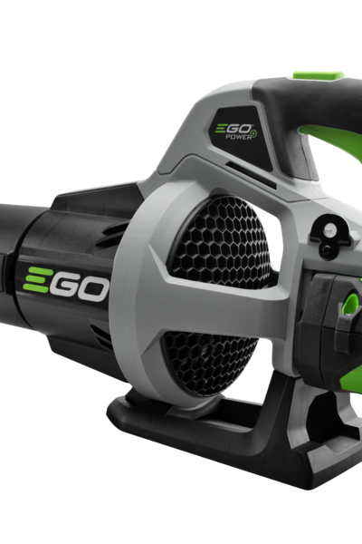 Compact cordless outdoor blower with ergonomic handle and green accents for efficient home improvement tasks