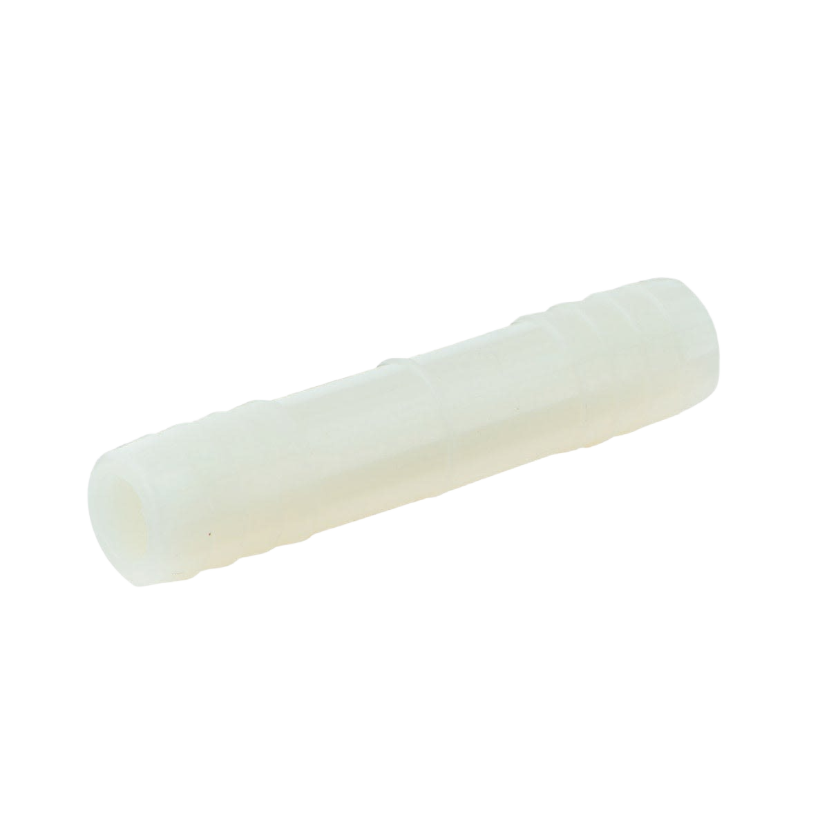 White nylon insert coupling with 1/2 inch barbed ends for plumbing and pipes fittings under $50.