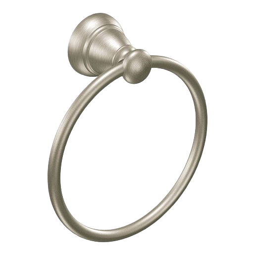 Brushed nickel towel ring with sleek curved design for bathroom organization and home improvement projects