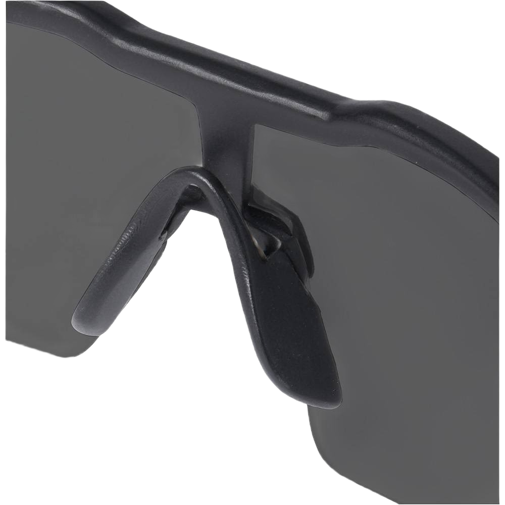 Close-up of tinted fog-free lenses and flexible nose pads on protective eyewear for home improvement safety gear