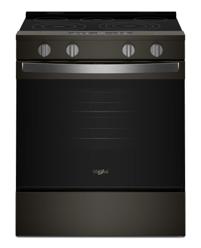 30-inch electric smart range with smooth cooktop, metal control knobs, and large oven door in kitchen appliances collection