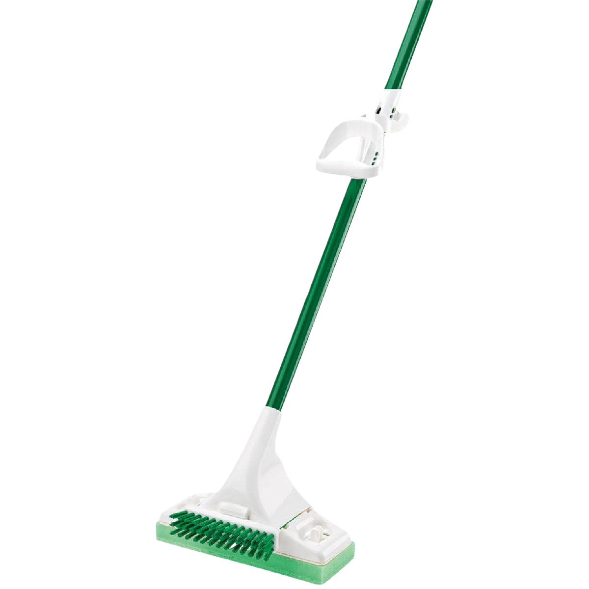 Green-handled sponge mop with scrub brush head for effective cleaning in cleaning tools and mop bucket collections