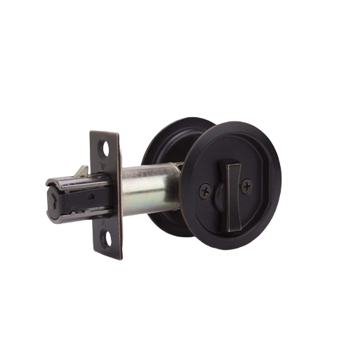 Round oil rubbed bronze pocket door privacy lock with thumb turn, part of door hardware under $50 collection