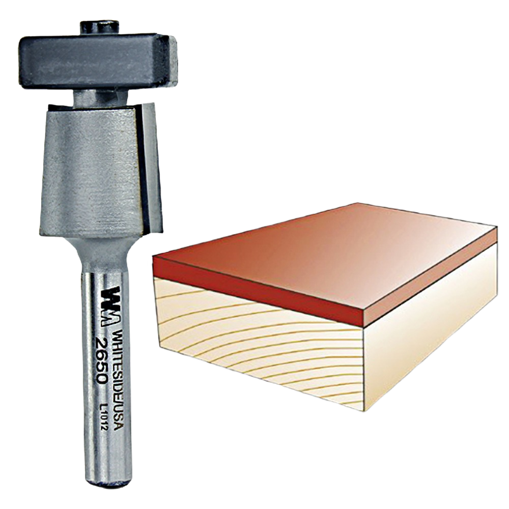 High-quality laminate trimming router bit with square bearing for clean cuts, part of Whiteside tool accessories at Hartville Hardware.