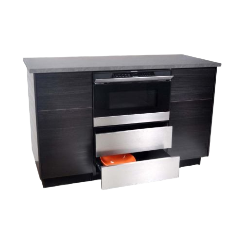 Kitchen cabinetry with under-counter stainless steel microwave drawer and matching drawer pedestal in home improvement collections