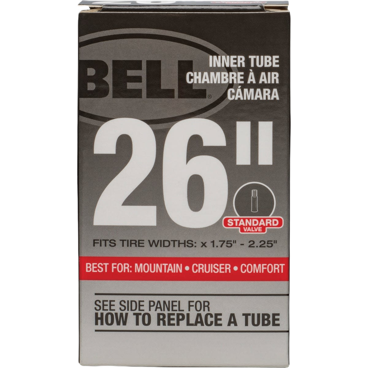 Boxed standard valve inner tube for 26-inch tires, suitable for mountain and cruiser bikes in parts and lubricants collections