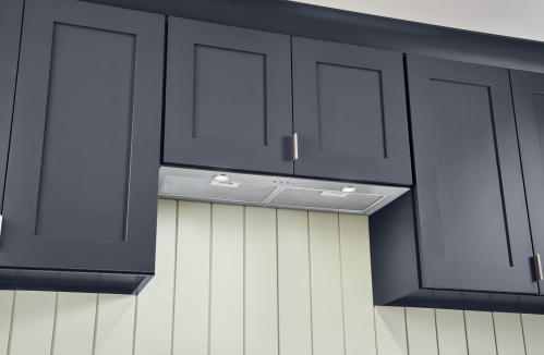 under-cabinet ventilation insert with LED lights and dual fan speed controls for kitchen range hood installation