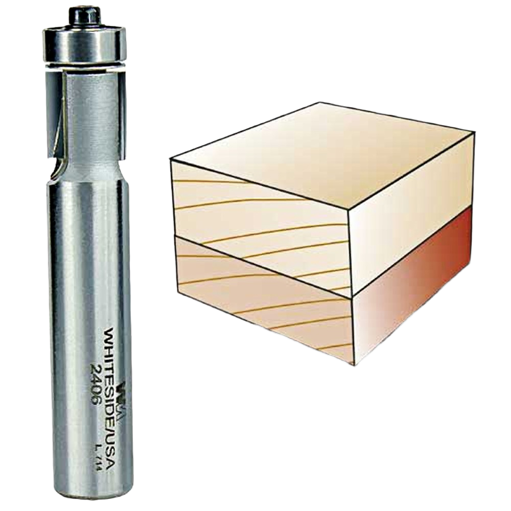 Precision flush trim router bit with bearing guide for smooth laminate and wood edge trimming in tool accessories collections