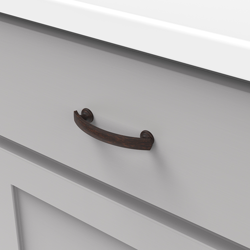 Dark bronze vintage-style cabinet pull with curved design for hardware and furniture accessories collections