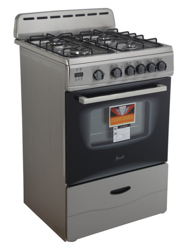 Freestanding 24-inch gas range in stainless steel with four burners, control knobs, and an oven window, part of Ranges, Gas Ranges, Kitchen & Kitchenware, Appliances collections.
