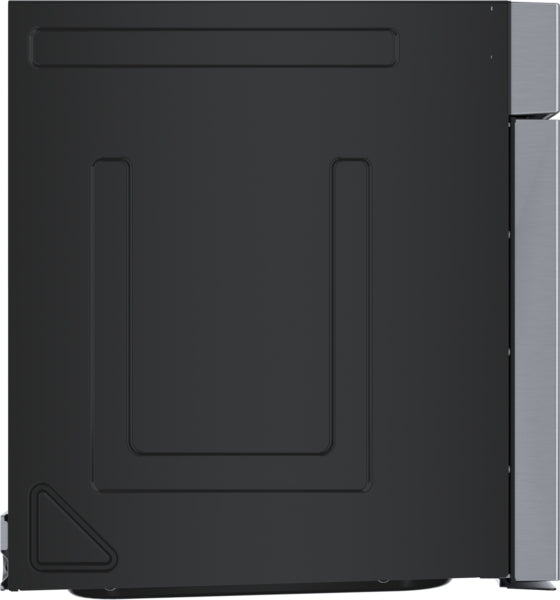 Side view of stainless steel over-the-range microwave with vent cover from Bosch appliances collection